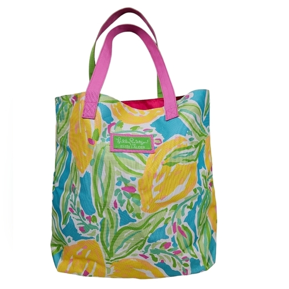 Lilly Pulitzer For Estee Lauder Colorful Lemon Tote‎ Bag Beach Bag Handbag - Picture 1 of 9